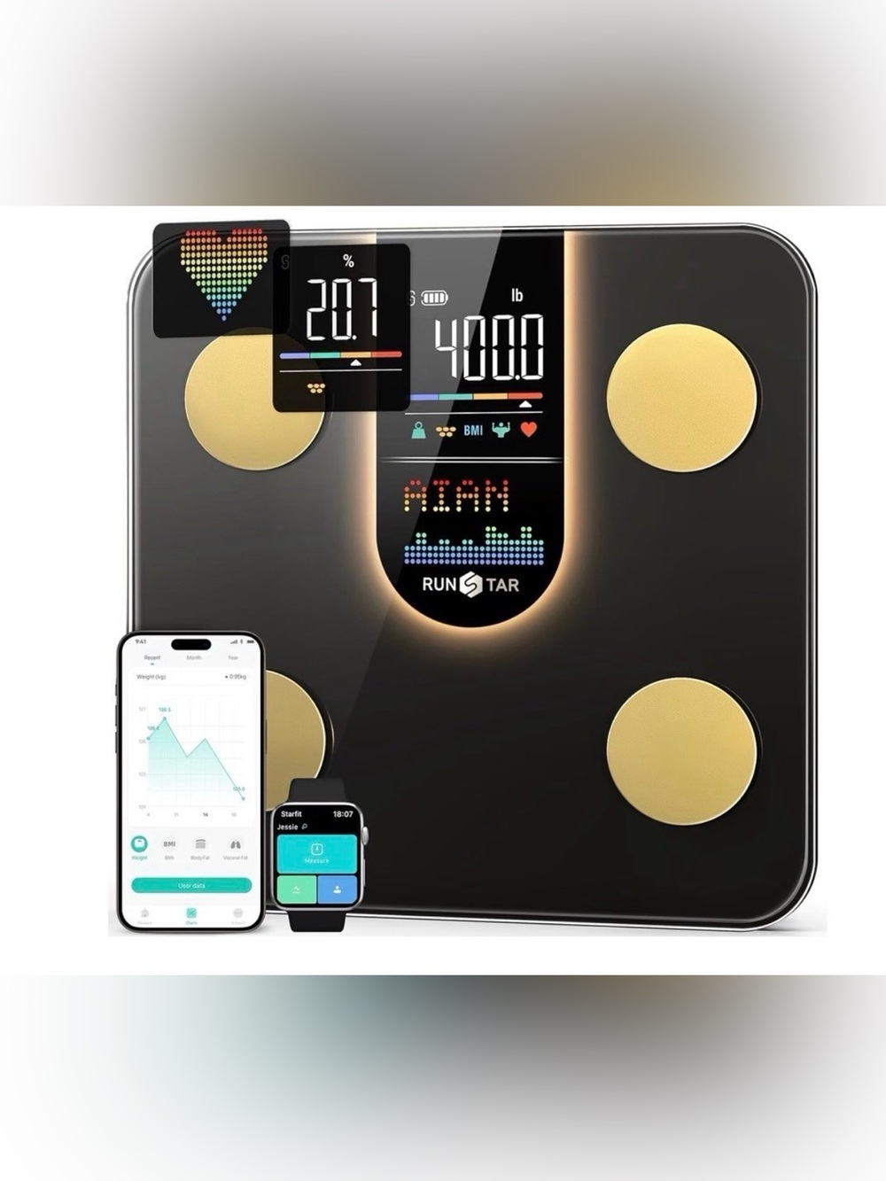 RunStar Scale for Body Weight, Smart Scale with 8-in-1 VA Display